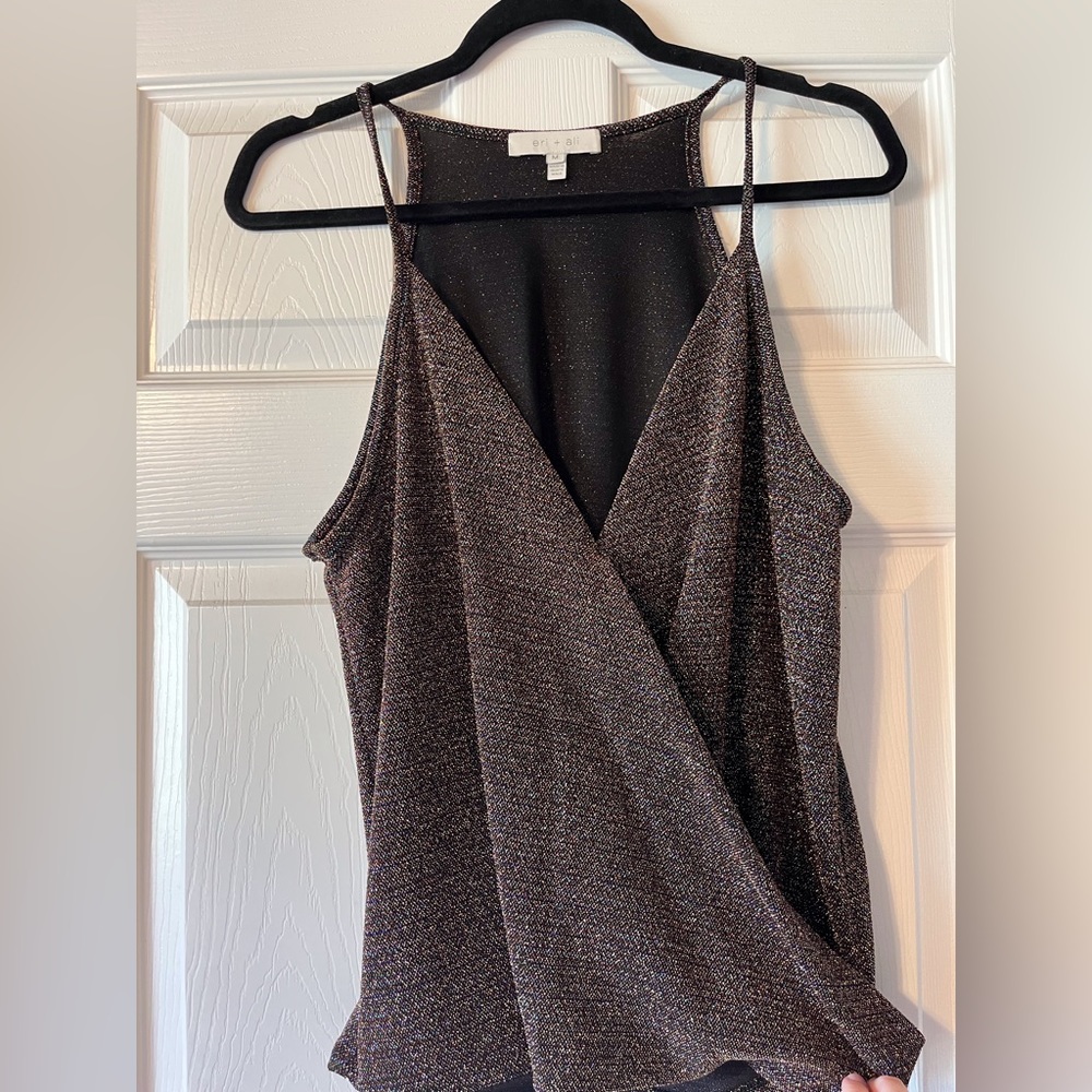 Eri + Ali top from Anthropologie black with multi colored thread Medium